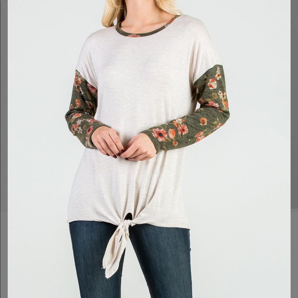 😍Cool Melon Oatmeal & Olive Knotted Top XL